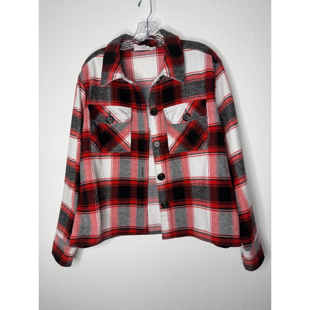BB‎ Dakota Steve Madden Red White Black Plaid Cropped Shacket Flannel Jacket L